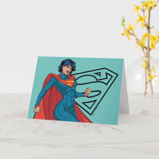Carte Supergirl Hovering en costume bleu (Fleur jaune)