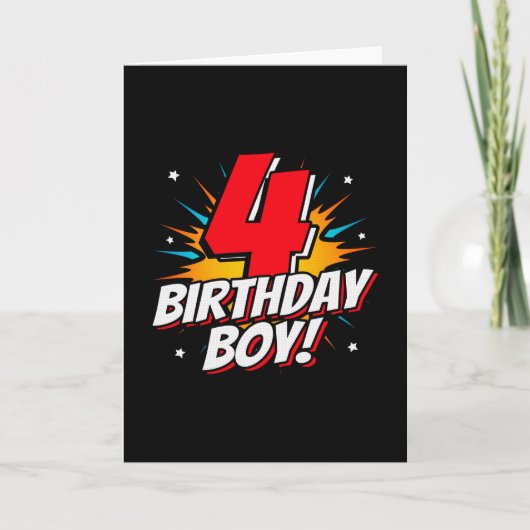 Carte Superhero Anniversaire Garçon - 4 ans - 4e anniver (Devant)