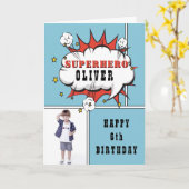 Carte Superhero Comic Speech Bubble Boy Birthday Photo (Fleur jaune)