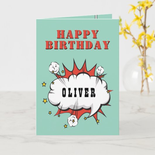 Carte Superhero Comic Speech Bubble Boy Joyeux anniversa (Fleur jaune)