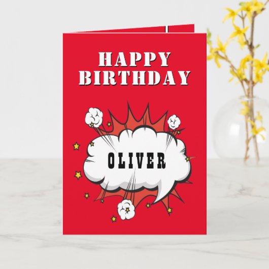 Carte Superhero Comic Speech Bubble Boy Joyeux anniversa (Fleur jaune)