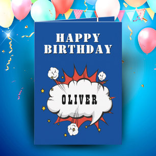 Carte Superhero Comic Speech Bubble Boy Joyeux anniversa