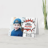 Carte Superhero Comic Speech Bubble Boy Photo Anniversai (Devant)