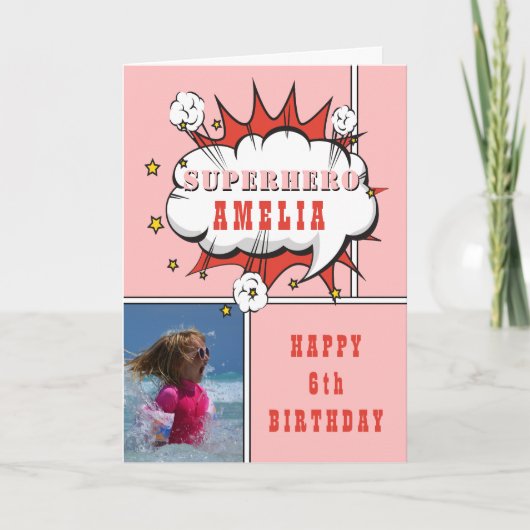 Carte Superhero Comic Speech Bubble Girl Birthday Photo (Devant)