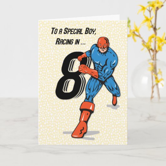 Carte Superhéros spécial garçon 8e anniversaire (Fleur jaune)