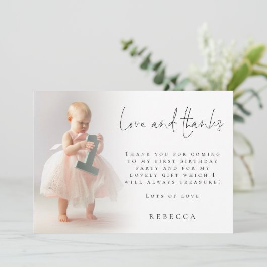 Carte Superposition photo moderne 1er anniversaire Merci (Debout devant)