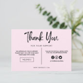 Carte Support en Merci noir et rose (Debout devant)