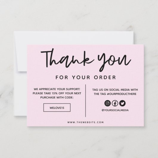 Carte Support en Merci noir et rose (Devant)