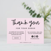 Carte Support en Merci noir et rose (Debout devant)