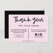 Carte Support en Merci noir et rose (Devant / Derrière)