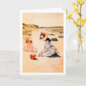 Carte Sur la plage. Art de la fête des mères (Fleur jaune)