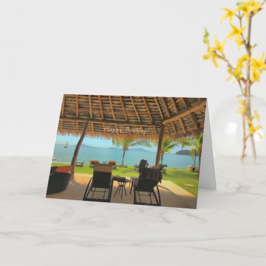 Carte Sur la plage pour votre anniversaire (Fleur jaune)