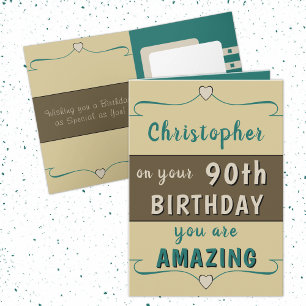 Carte Sur votre 90e anniversaire ajouter nom vert brun