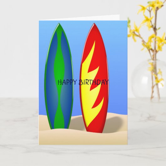 Carte Surfboards surf rétro Anniversaire (Fleur jaune)