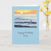 Carte Surfer à Sunrise avec un arrière - plan bleu (Fleur jaune)