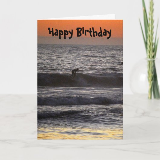 Carte Surfer au joyeux anniversaire de coucher du soleil (Devant)