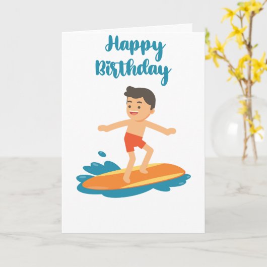 Carte Surfer Dude Joyeux anniversaire (Fleur jaune)