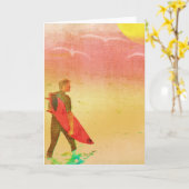 Carte Surfer Dude - Style Poster vintage (Fleur jaune)