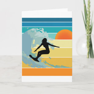 Carte Surfer Girl Sunset Vintage