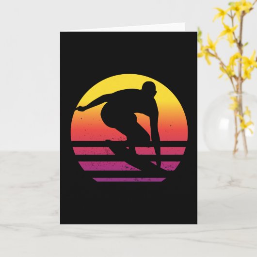 Carte Surfer Retro Surfing Sunset (Fleur jaune)