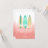 Carte Surfs roses vers le haut Surboard Anniversaire Mer (Devant/Arrière en situation)