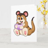 Carte Suricate avec tasse de café (Fleur jaune)