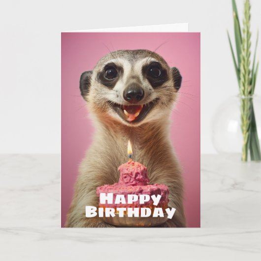 Carte Suricate drôle avec gâteau à la bougie - Joyeux An (Devant)