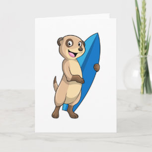 Carte Suricate en surfeur avec planche de surf