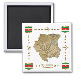 Carte Suriname + Magnet des drapeaux