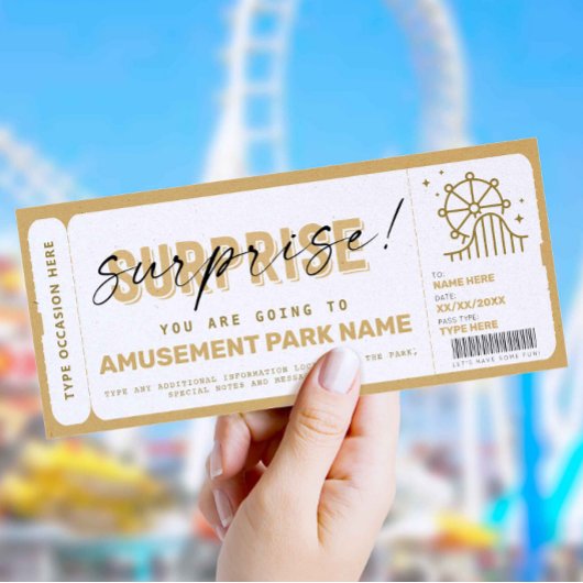 Carte Surprise Amusement Park Theme Park Billet cadeau