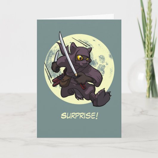 Carte Surprise ! Cartoon noir Ninja Flying Kick (Devant)