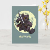 Carte Surprise ! Cartoon noir Ninja Flying Kick (Fleur jaune)
