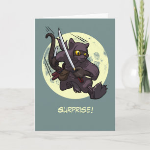 Carte Surprise ! Cartoon noir Ninja Flying Kick