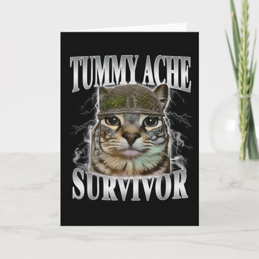 Carte Survivant de mal de ventre Mème de chat drôle (Devant)