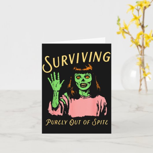 Carte Surviving Purely Out Of Ste Retro Zombie Halloween (Fleur jaune)