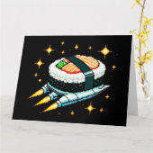 Carte Sushi Spacship Pixel Art Flying Sushi Roll Design (Fleur jaune)
