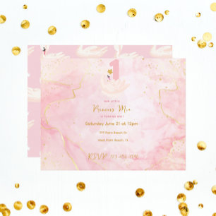 Carte Swan Princess Pink & Gold Aquarelle 1er anniversai