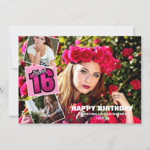 Carte Sweet 16 Anniversaire 4 Photo Collage