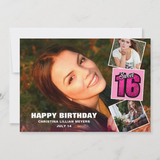 Carte Sweet 16 Anniversaire 4 Photo Collage Card (Devant)