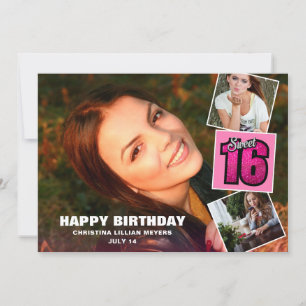 Carte Sweet 16 Anniversaire 4 Photo Collage Card