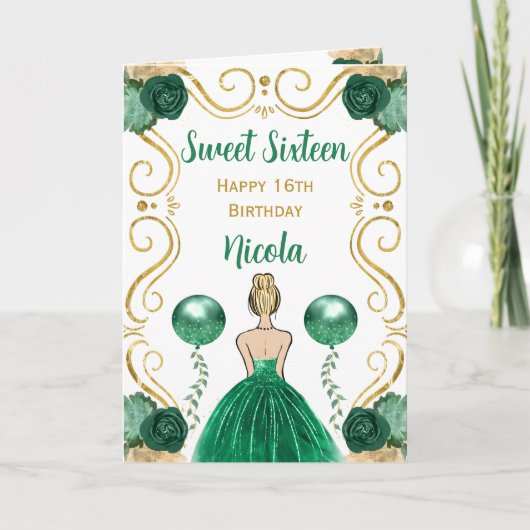 Carte Sweet 16 Blonde Princess Green Joyeux anniversaire (Devant)