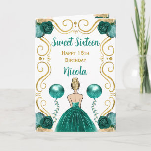 Carte Sweet 16 Blonde Princess Turquoise Joyeux annivers