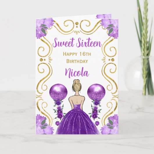 Carte Sweet 16 Blonde Princesse Purple Joyeux Anniversai (Devant)