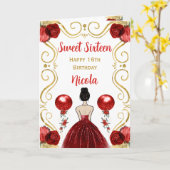 Carte Sweet 16 Brown Cheveux Princesse Rouge Joyeux Anni (Fleur jaune)
