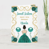 Carte Sweet 16 Brown Cheveux Princesse Turquoise Joyeux (Devant)