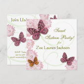 Carte Sweet 16 Butterfly and Daisy Invitation Card (Devant / Derrière)