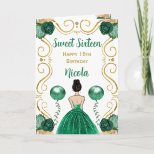Carte Sweet 16 cheveux Brown Princesse Green Joyeux anni