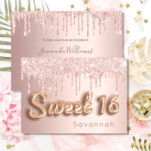 Carte Sweet 16 rose or parties scintillant rose 16e invi