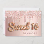 Carte Sweet 16 rose or parties scintillant rose 16e invi (Devant)