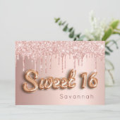 Carte Sweet 16 rose or parties scintillant rose 16e invi (Debout devant)